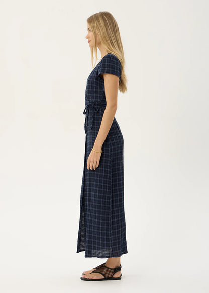 AFENDS Womens Felicity - Seersucker Maxi Dress - Thea Midnight Check