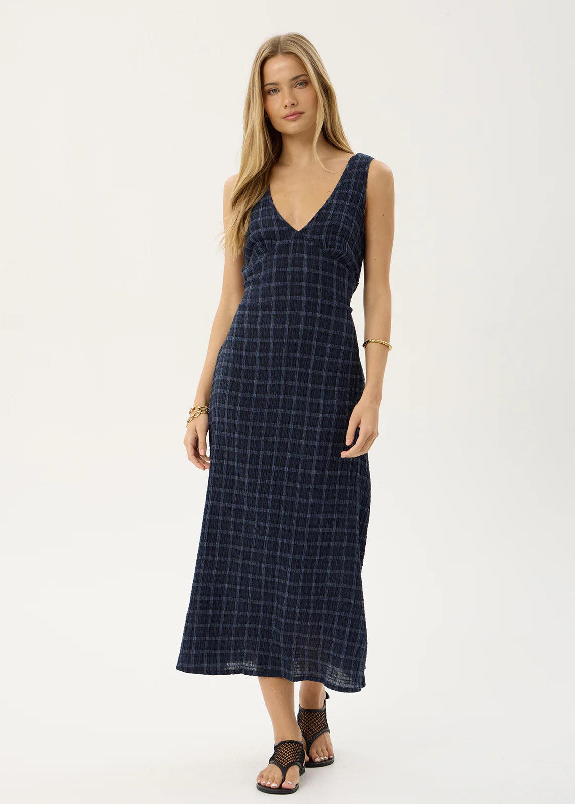AFENDS Womens Tully - Seersucker Maxi Dress - Thea Midnight Check