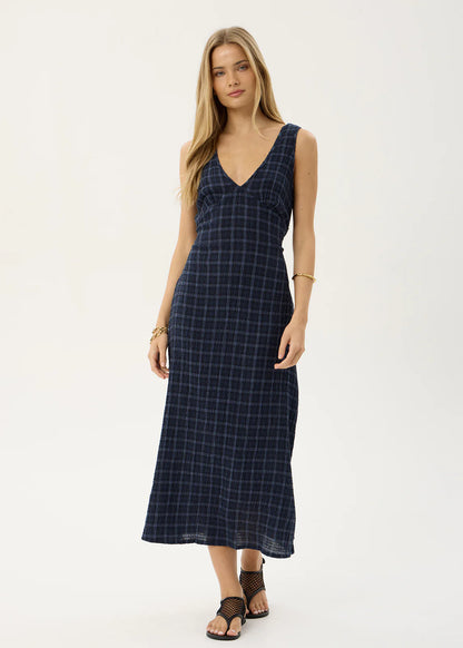 AFENDS Womens Tully - Seersucker Maxi Dress - Thea Midnight Check