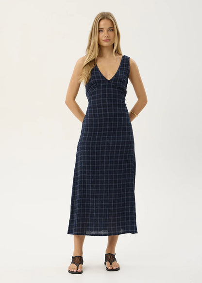 AFENDS Womens Tully - Seersucker Maxi Dress - Thea Midnight Check