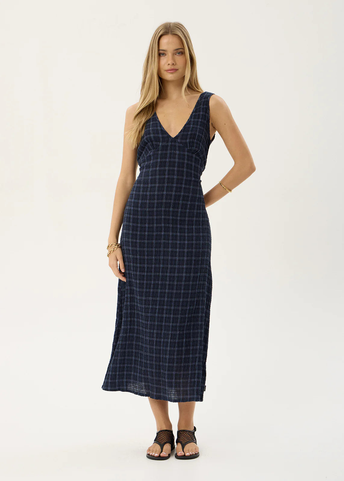 AFENDS Womens Tully - Seersucker Maxi Dress - Thea Midnight Check
