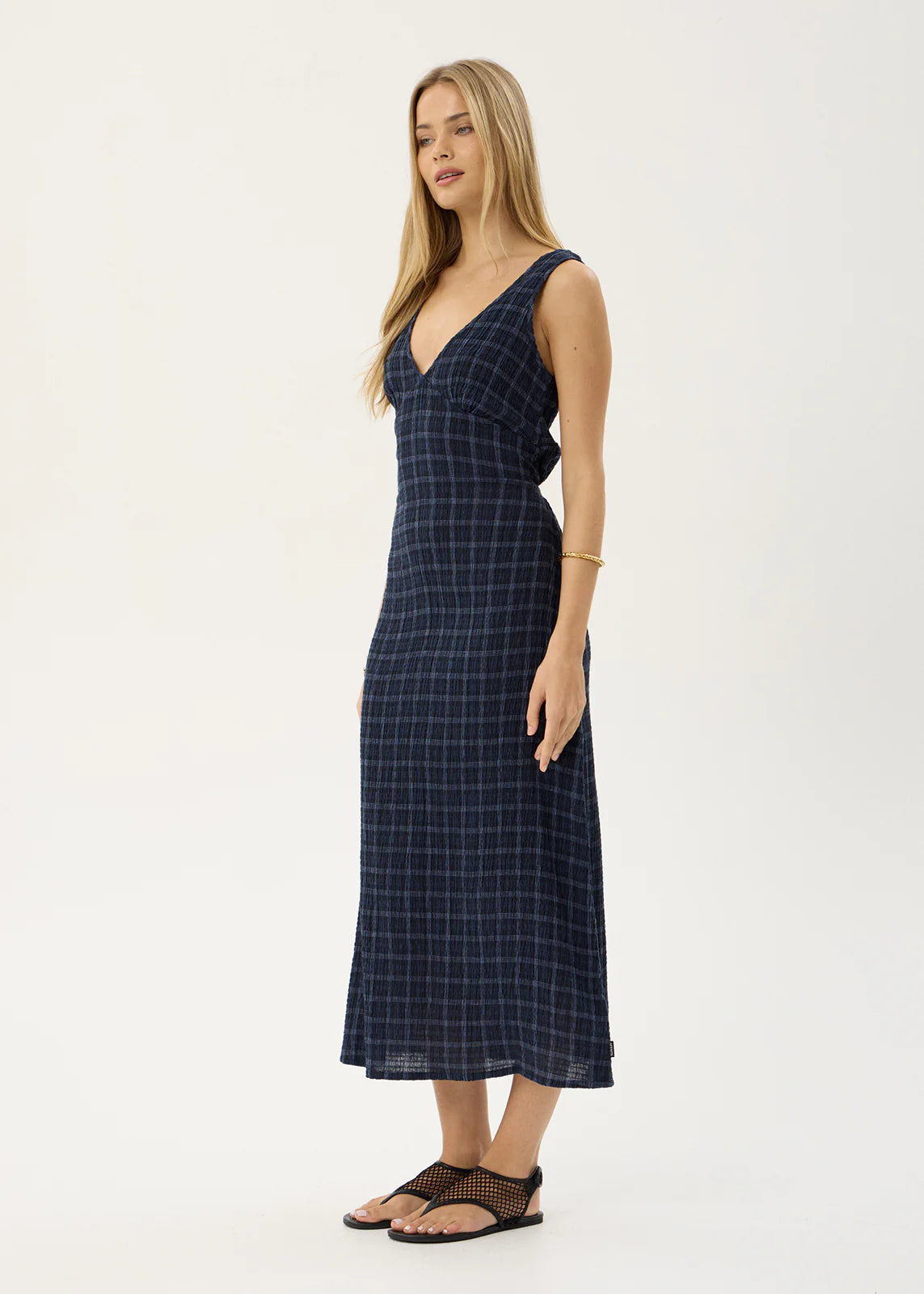 AFENDS Womens Tully - Seersucker Maxi Dress - Thea Midnight Check