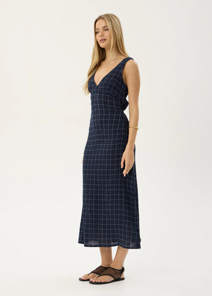 AFENDS Womens Tully - Seersucker Maxi Dress - Thea Midnight Check