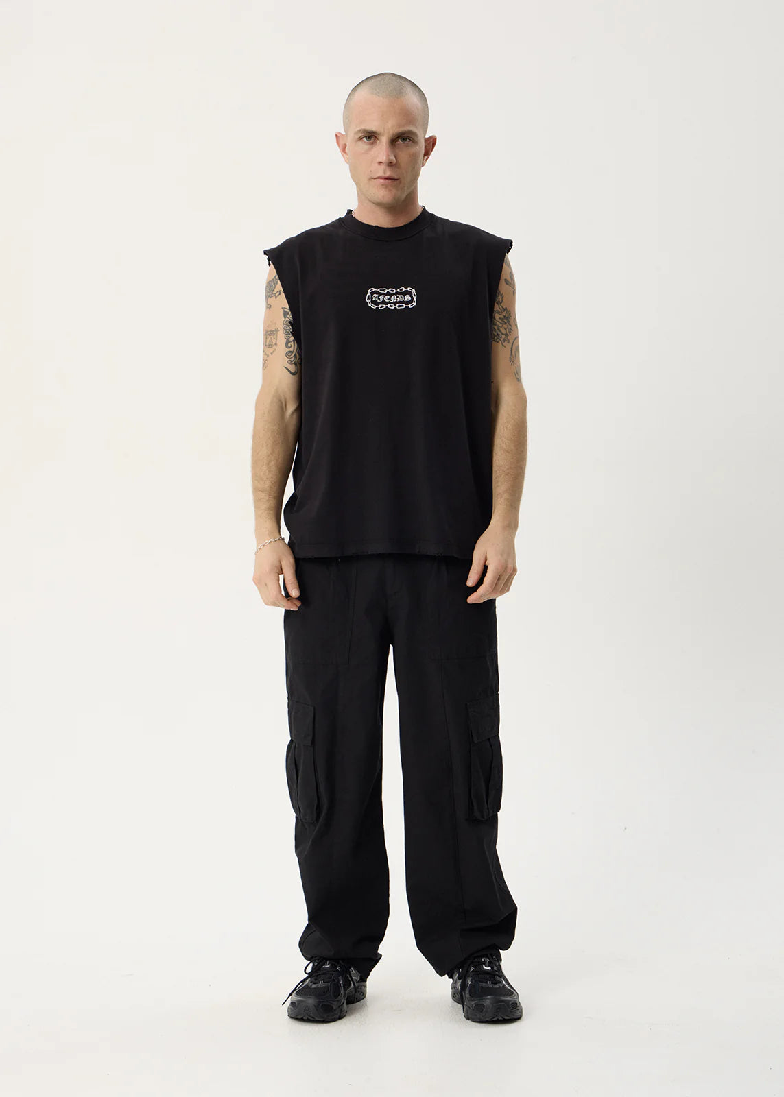 AFENDS Mens Spiritual - Heavyweight Sleeveless Tee - Stone Black