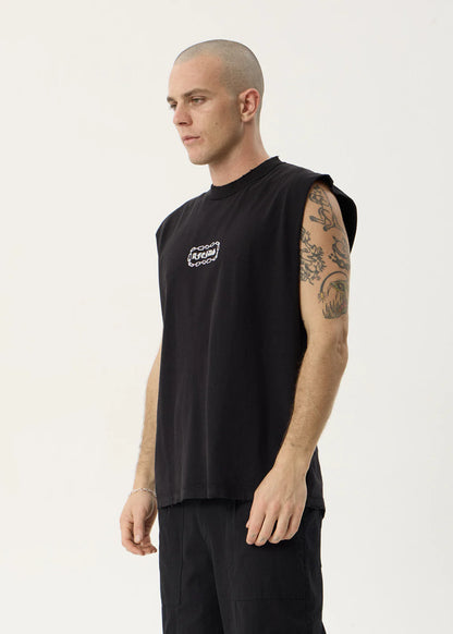 AFENDS Mens Spiritual - Heavyweight Sleeveless Tee - Stone Black