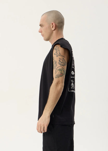 AFENDS Mens Spiritual - Heavyweight Sleeveless Tee - Stone Black