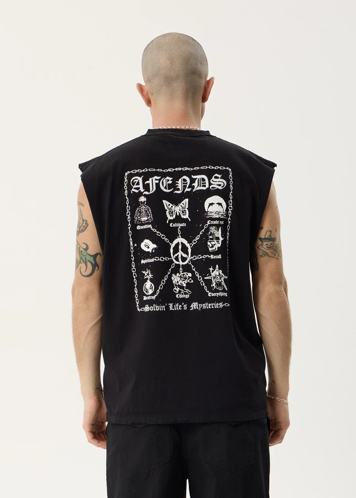 AFENDS Mens Spiritual - Heavyweight Sleeveless Tee - Stone Black