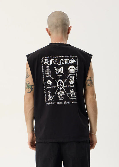 AFENDS Mens Spiritual - Heavyweight Sleeveless Tee - Stone Black