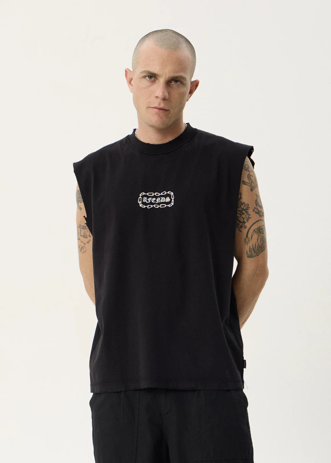 AFENDS Mens Spiritual - Heavyweight Sleeveless Tee - Stone Black