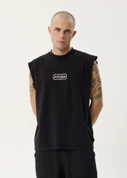 AFENDS Mens Spiritual - Heavyweight Sleeveless Tee - Stone Black