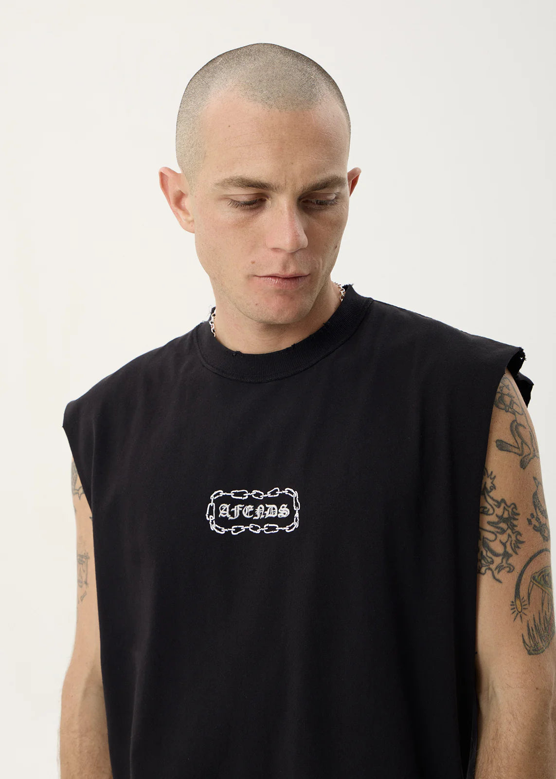 AFENDS Mens Spiritual - Heavyweight Sleeveless Tee - Stone Black