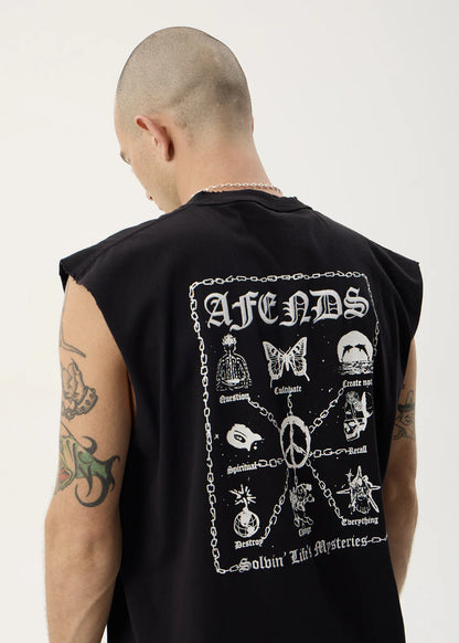 AFENDS Mens Spiritual - Heavyweight Sleeveless Tee - Stone Black