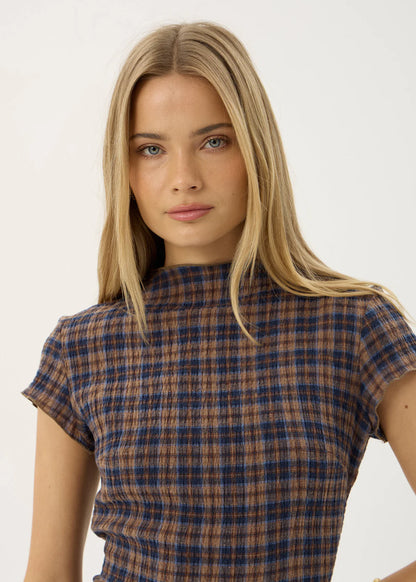 AFENDS Womens Elodie - Seersucker Mini Dress - Shev Indigo Check