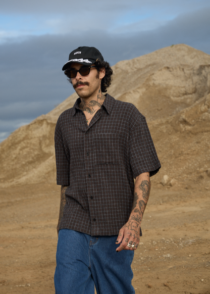 AFENDS Mens Dusk - Seersucker Check Shirt - Black Check