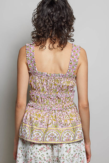 POL Smocked Printed Peplum Tank