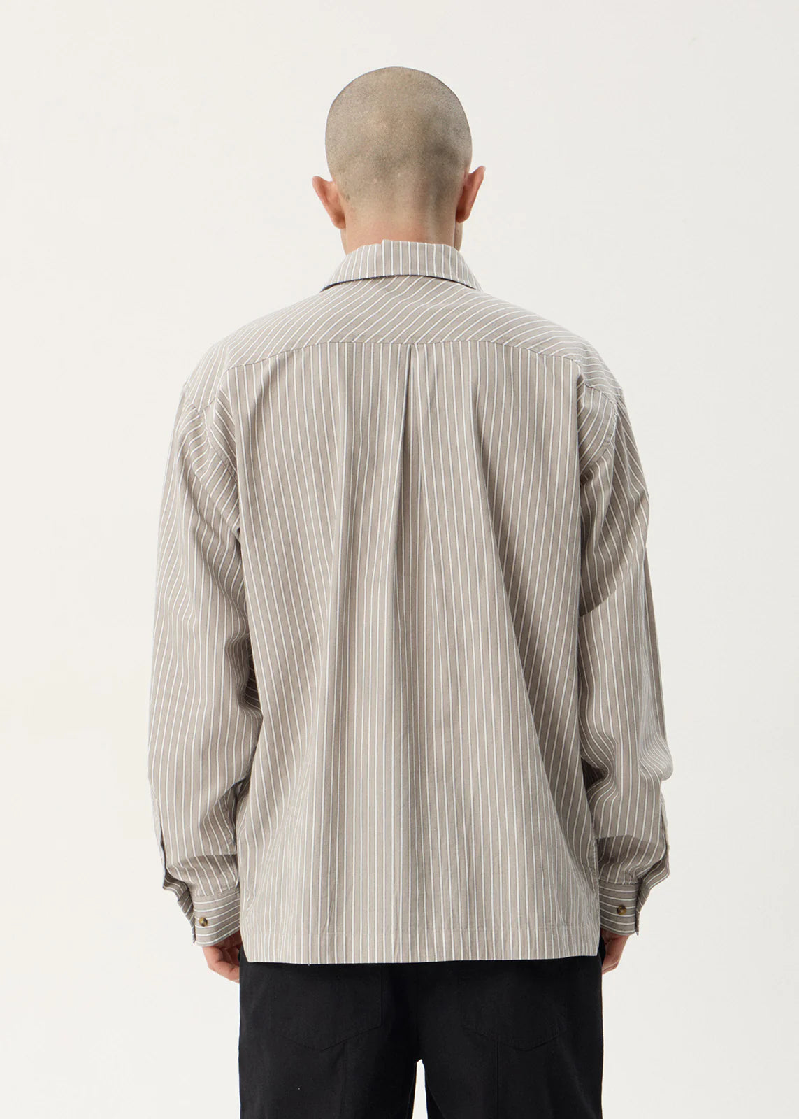 AFENDS Mens Lennox - Oversized Long Sleeve Shirt - Olive Stripe
