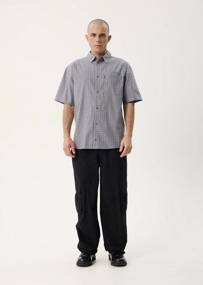 AFENDS Mens Proposal - Short Sleeve Shirt - Slate Blue Check