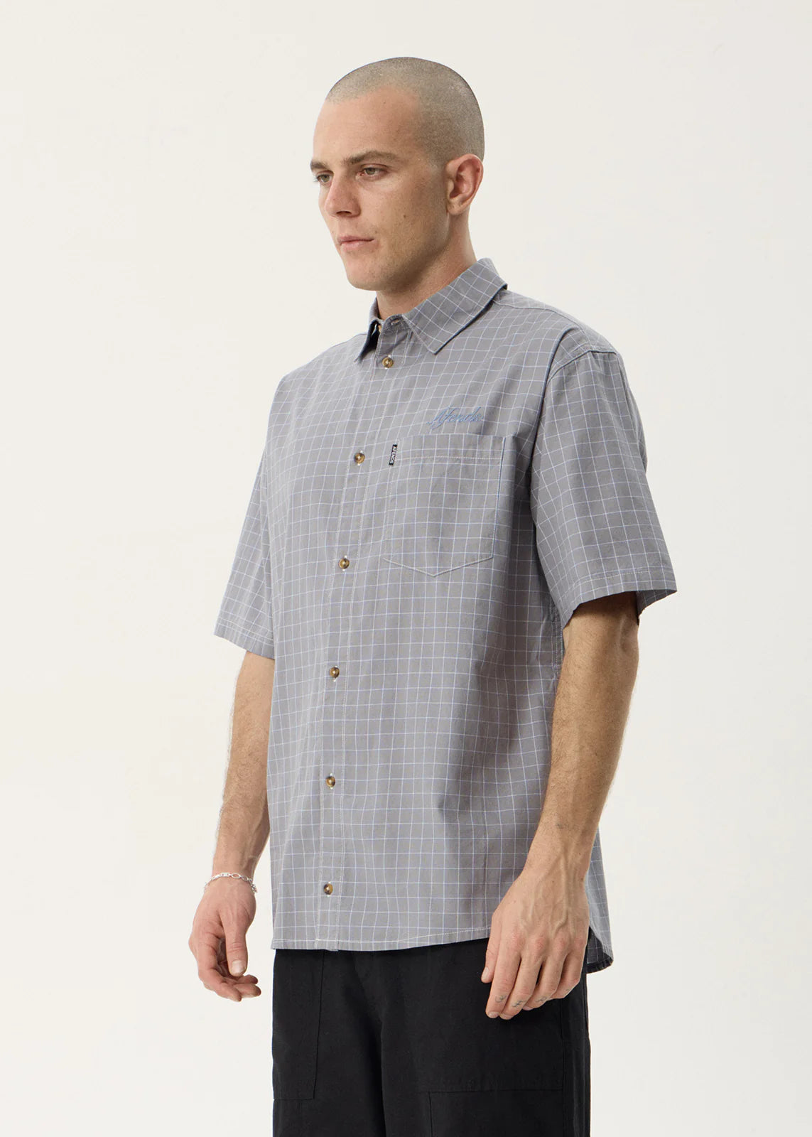 AFENDS Mens Proposal - Short Sleeve Shirt - Slate Blue Check