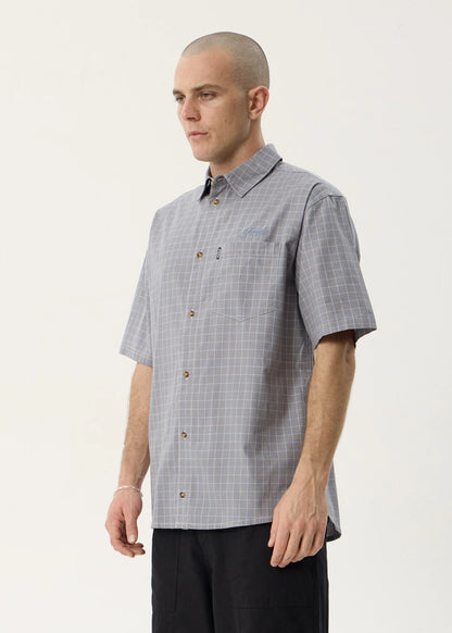 AFENDS Mens Proposal - Short Sleeve Shirt - Slate Blue Check