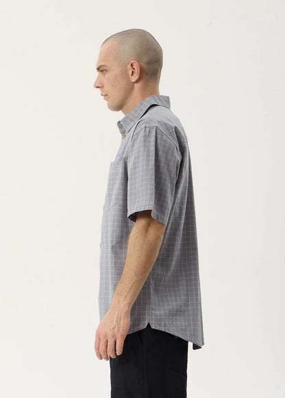 AFENDS Mens Proposal - Short Sleeve Shirt - Slate Blue Check