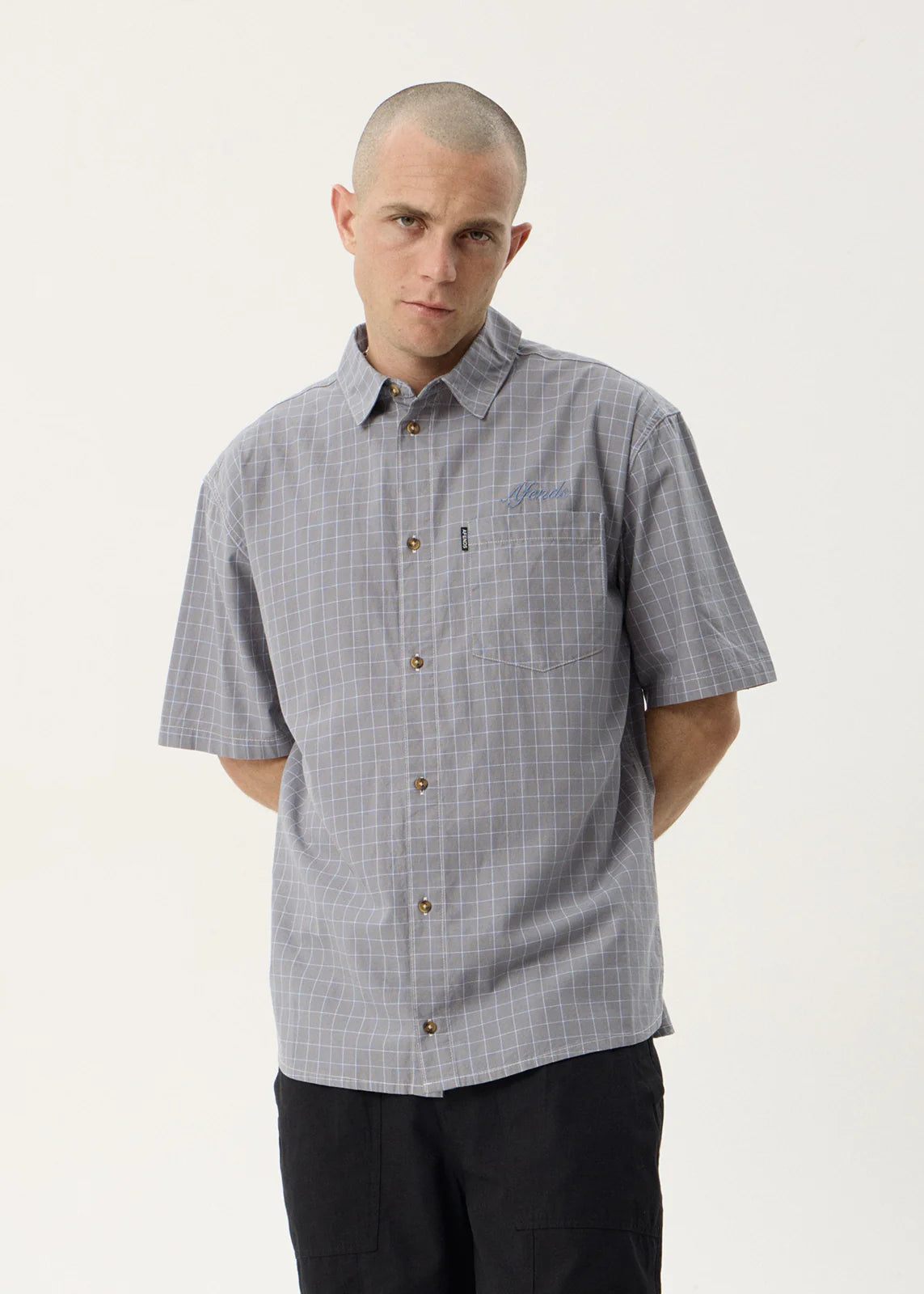 AFENDS Mens Proposal - Short Sleeve Shirt - Slate Blue Check