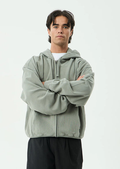 AFENDS Mens Genesis - Boxy Zip Hood - Washed Sycamore