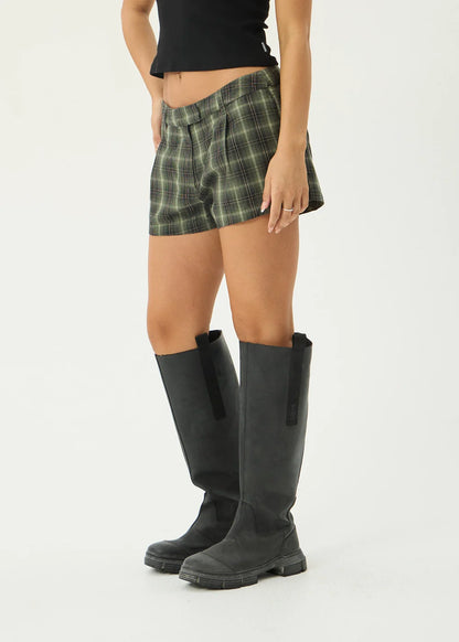 AFENDS Womens Jonah Demi - Low Rise Short - Deep Olive Check