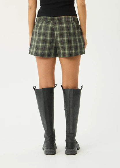 AFENDS Womens Jonah Demi - Low Rise Short - Deep Olive Check