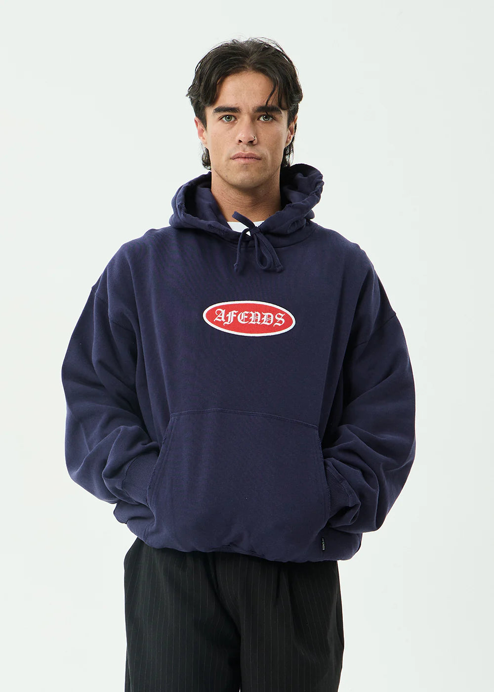 AFENDS Mens Supply - Pull On Hood - Washed Deep Sea