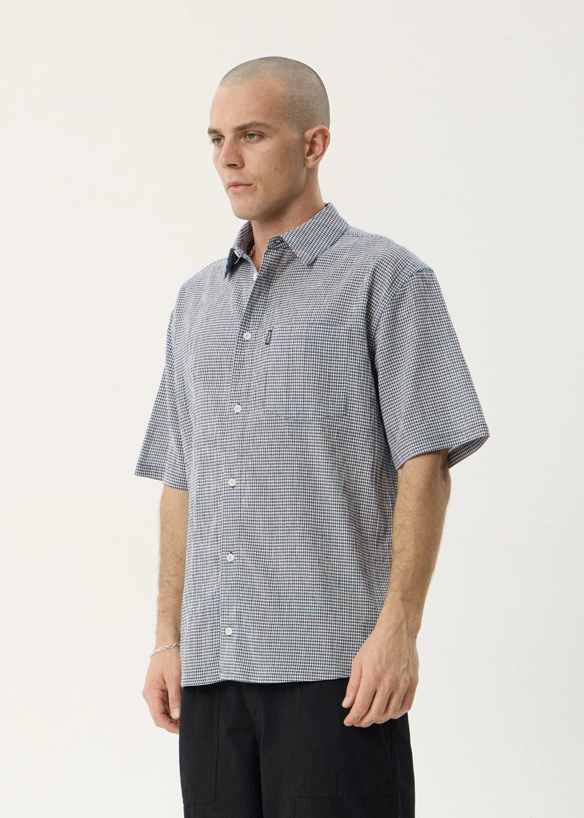AFENDS Mens Independent - Short Sleeve Shirt - Navy Check