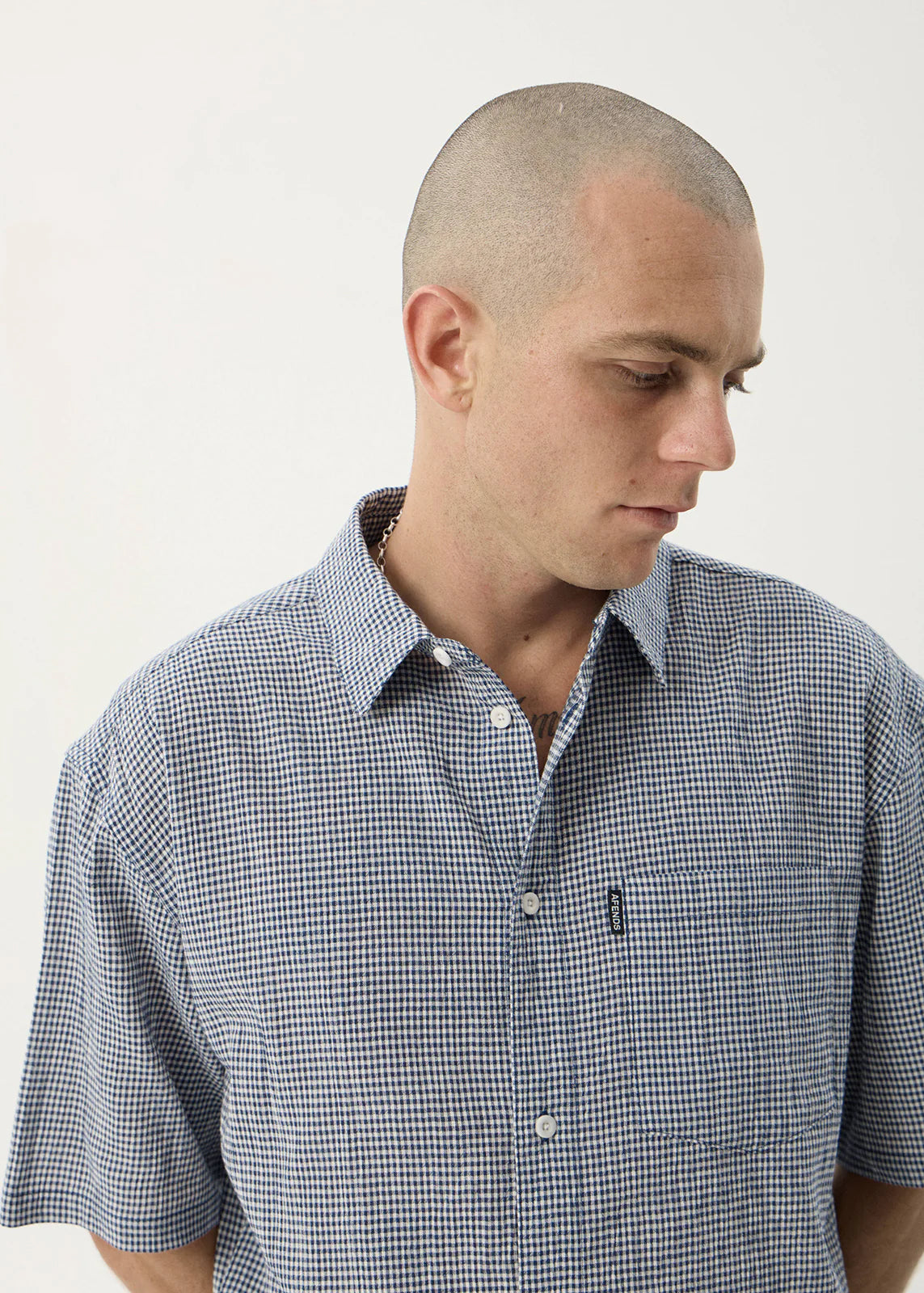 AFENDS Mens Independent - Short Sleeve Shirt - Navy Check