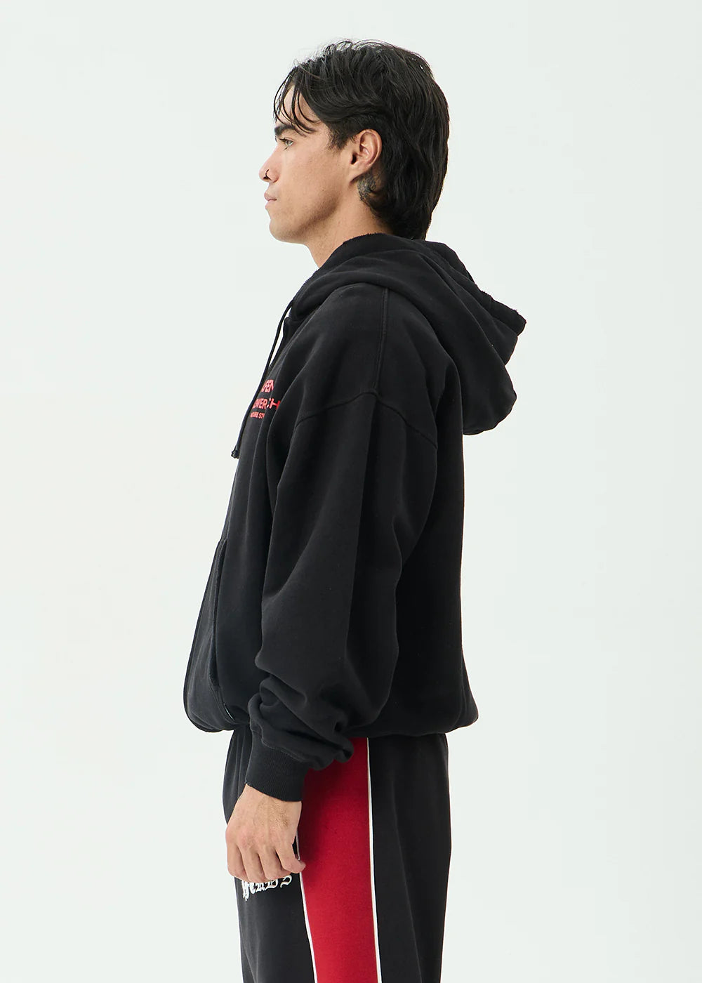 AFENDS Mens Flower Patch - Boxy Zip Hood - Stone Black