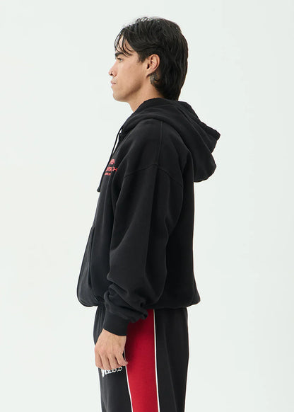 AFENDS Mens Flower Patch - Boxy Zip Hood - Stone Black
