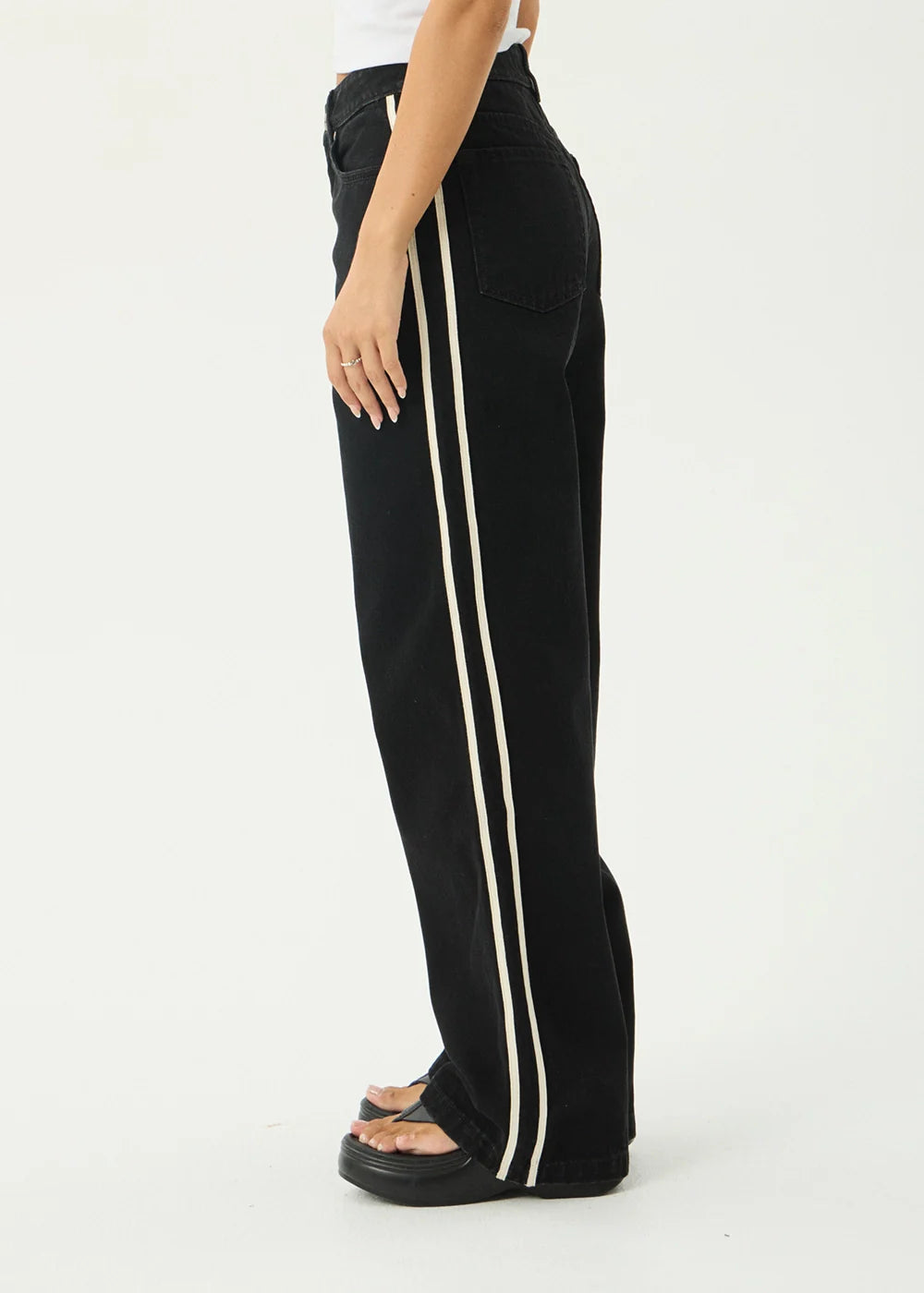 AFENDS Womens Bella Stripe - Denim Wide Leg Jean - Washed Black