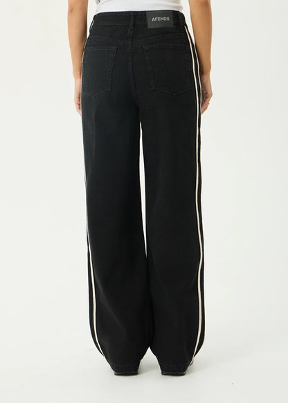 AFENDS Womens Bella Stripe - Denim Wide Leg Jean - Washed Black