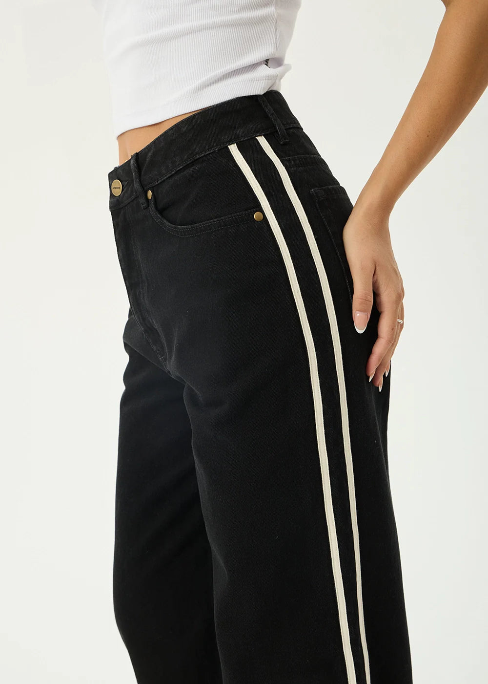 AFENDS Womens Bella Stripe - Denim Wide Leg Jean - Washed Black