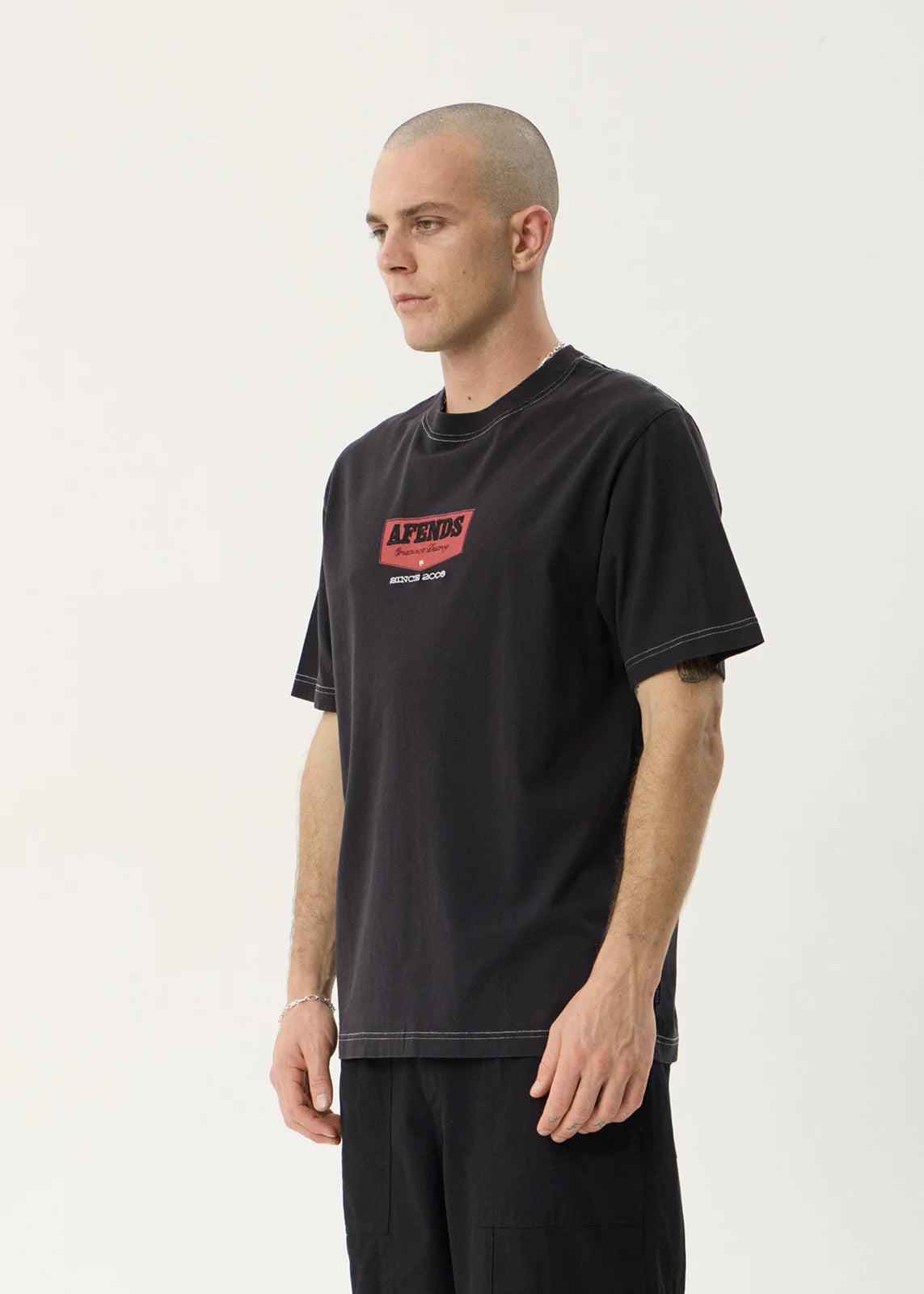 AFENDS Mens Trophy - Retro Tee - Stone Black