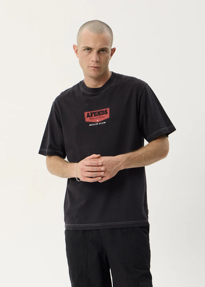 AFENDS Mens Trophy - Retro Tee - Stone Black
