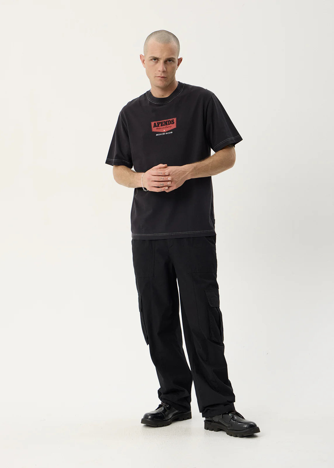 AFENDS Mens Trophy - Retro Tee - Stone Black