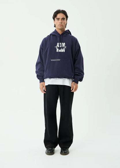 AFENDS Mens Bad Dog - Boxy Pull On Hood - Washed Deep Sea