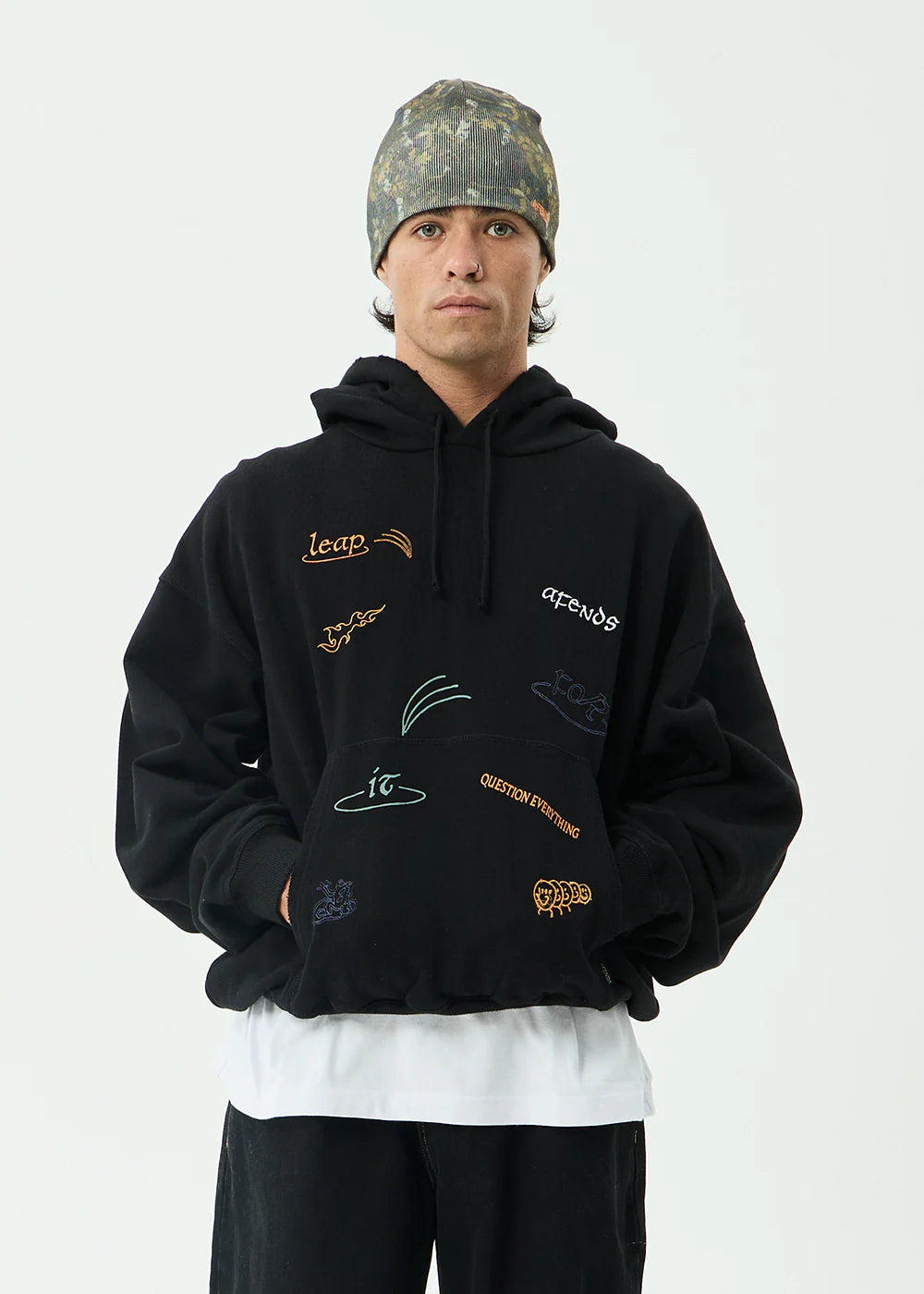 AFENDS Mens Leap - Boxy Pull On Hood - Black