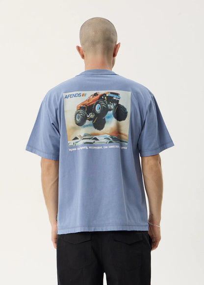 AFENDS Mens Mayhem - Heavyweight Boxy Tee - Washed Slate Blue
