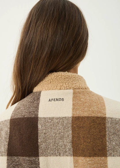 AFENDS Womens Berlin - Reversible Polar Fleece Jacket - Almond Check