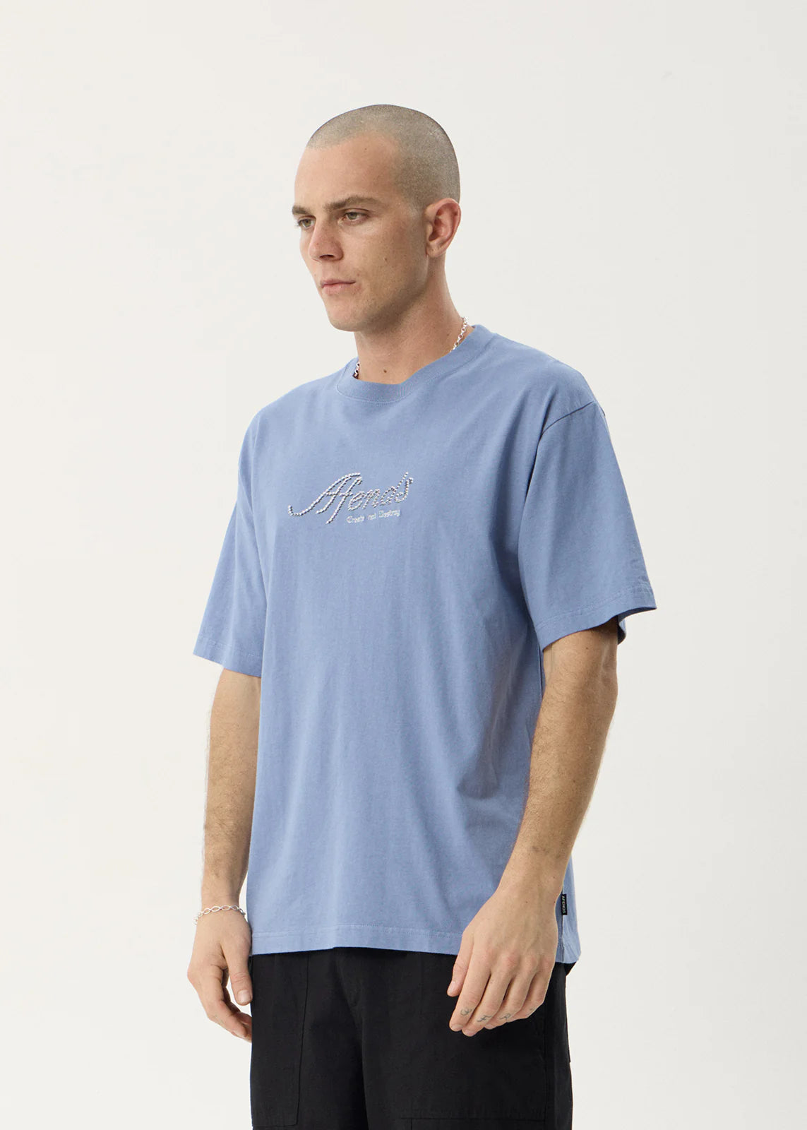 AFENDS Mens Horoscope - Boxy Tee - Washed Slate Blue