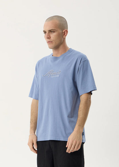 AFENDS Mens Horoscope - Boxy Tee - Washed Slate Blue
