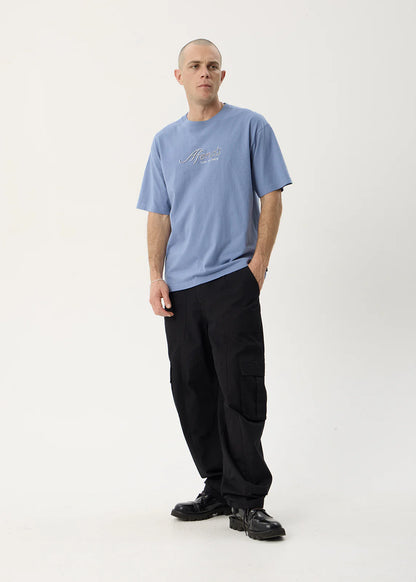 AFENDS Mens Horoscope - Boxy Tee - Washed Slate Blue