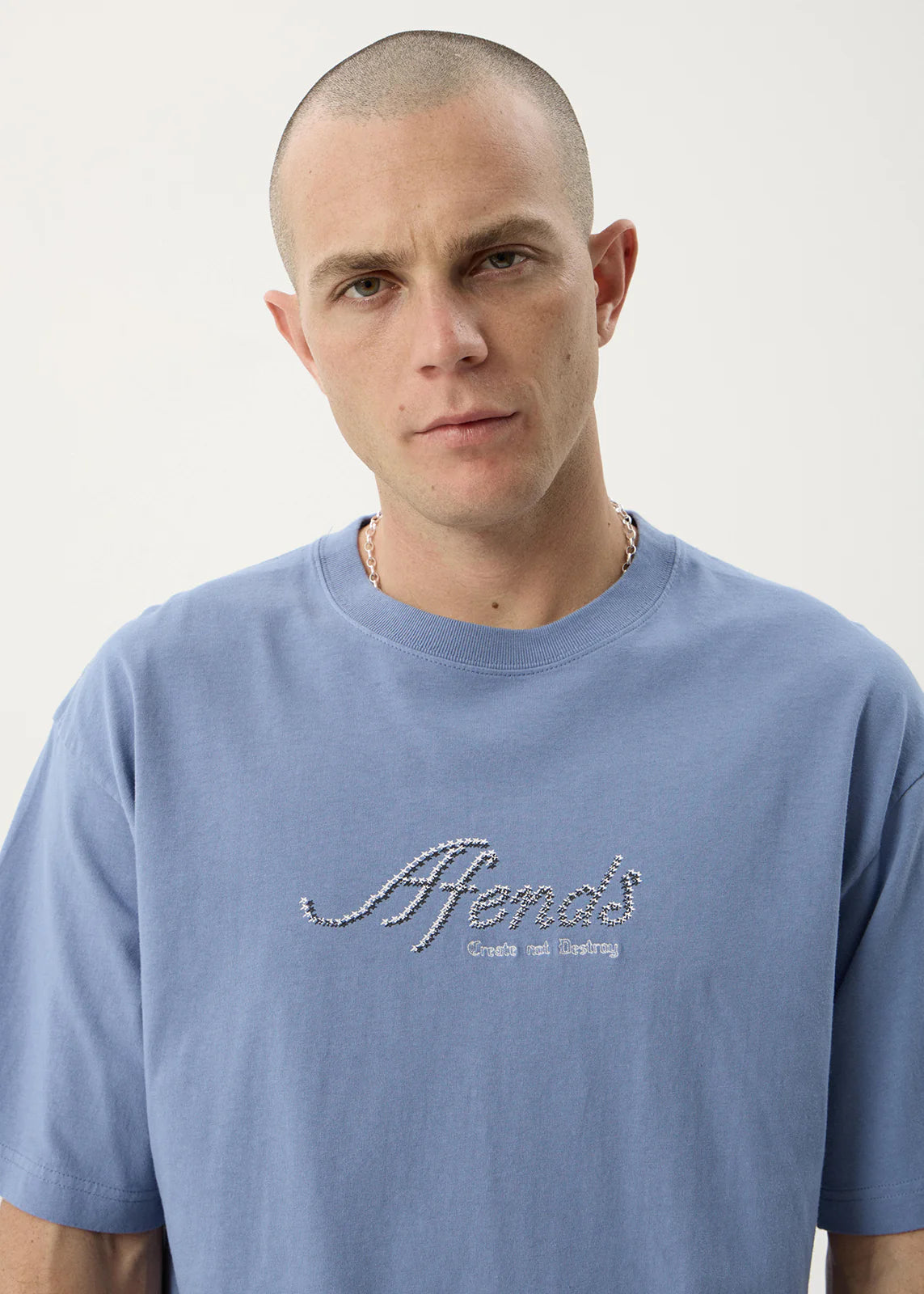 AFENDS Mens Horoscope - Boxy Tee - Washed Slate Blue
