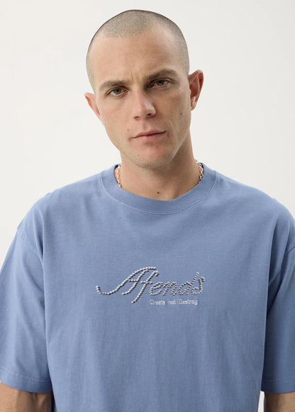 AFENDS Mens Horoscope - Boxy Tee - Washed Slate Blue