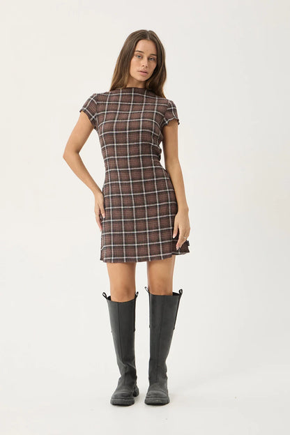 AFENDS Womens Elodie - Seersucker Mini Dress - Reverie Coffee Check