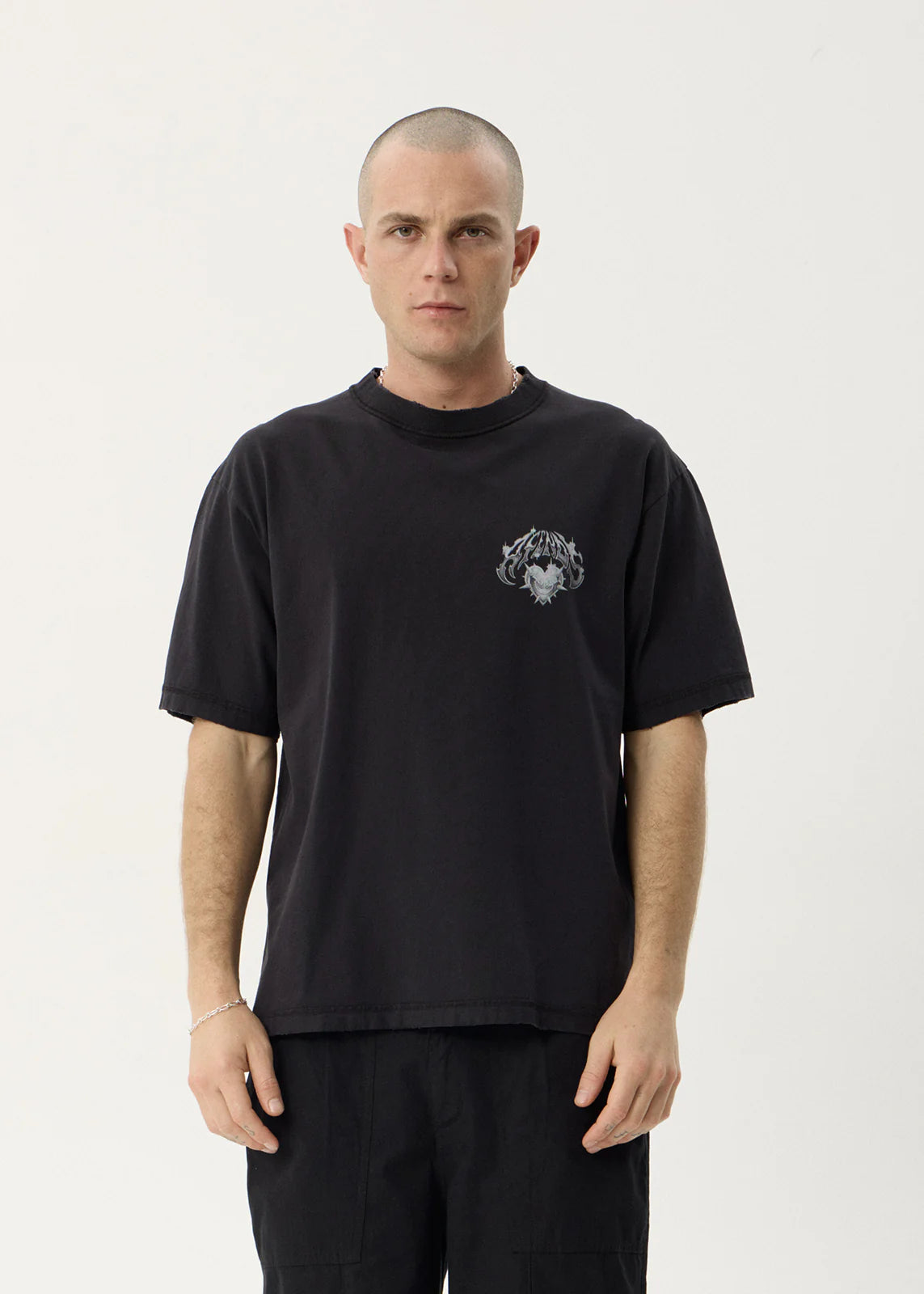 AFENDS Mens Scorpius - Heavyweight Boxy Tee - Stone Black
